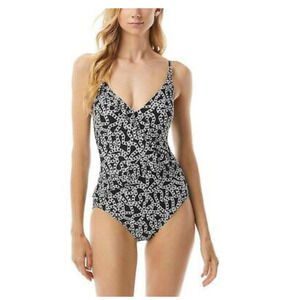 Michael Kors BLACK Underwire Chain-Print Ruffled One-Piece Swimsuit, US 12